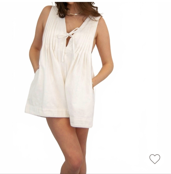Meagan Pleated Denim Romper - Picture 1 of 7